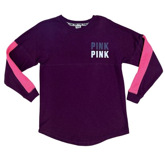 Victoria’s Secret PINK Y2K Holographic Foil Spell Out Crew Neck Pullover XS EUC - Picture 1 of 15